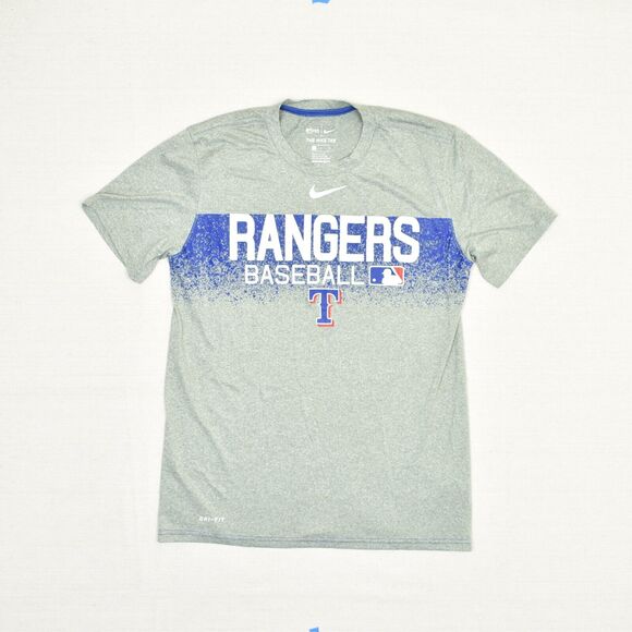 Nike Men T Shirt Short Sleeve Polyester Gray Size M Dri Fit Texas Rangers MLB - Picture 2 of 8